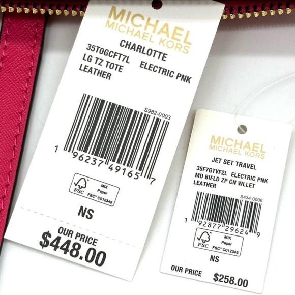 Michael Kors Large Charlotte Tote Bag & MD Bifold Zip Chain Wallet Electric Pink - Picture 16 of 16